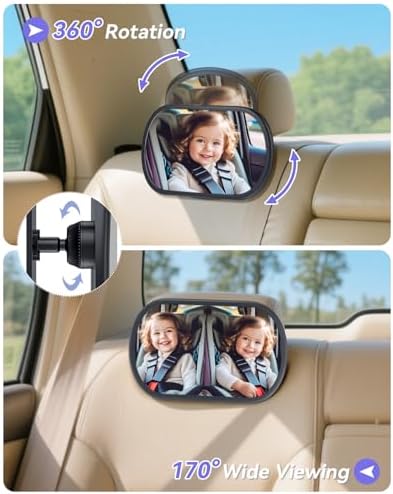 Baby Car Mirror for Backseat - Rear Facing Car Seat Mirror Safety for Infant Newborn - Easily Observe the Baby Move,Clear Wide View,360°Rotation, Secure, Shatterproof - Grey - 3