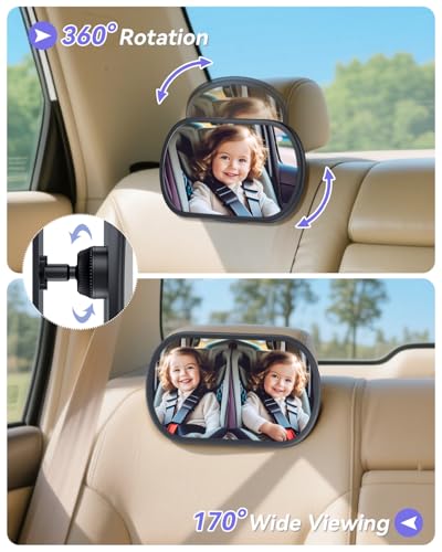 Image of Baby Car Mirror for Backseat - Rear Facing Car Seat Mirror Safety for Infant Newborn - Easily Observe the Baby Move,Clear Wide View,360Rotation, Secure, Shatterproof - Black