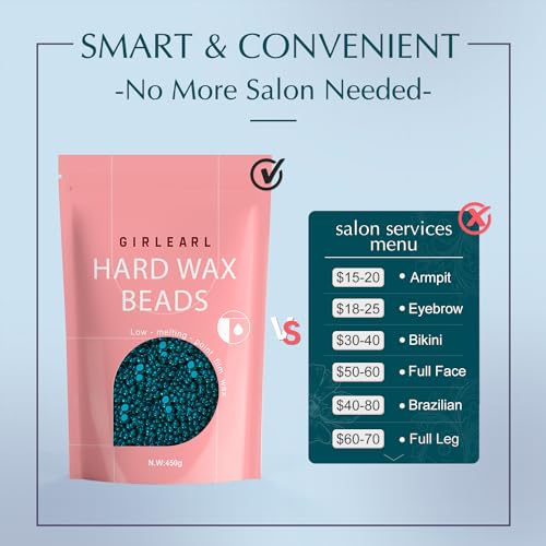 Image of GIRLEARLE Hard Wax, Jasmine Infused Wax Beans for Sensitive Skin, 1lb, Wax for Hair Removal, Bikini, Legs, Eyebrow, Facial, Full Body Waxing for Women and Men