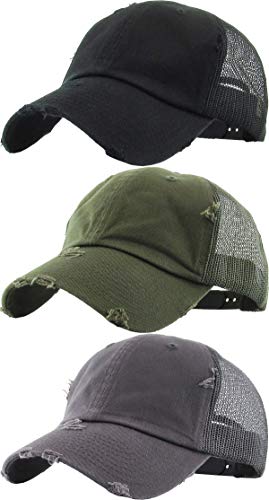 Distressed Trucker Hat 3-Pack: Black, Olive, Grey