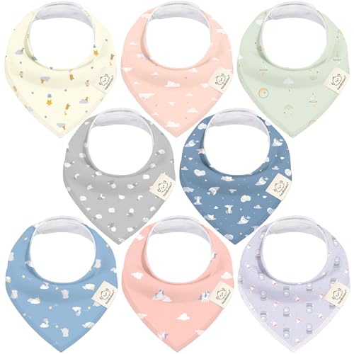 Image of KeaBabies 8-Pack Organic Baby Bandana Bibs for Girls - Super Absorbent Triangle Baby Bibs for Drooling and Teething Infant, 100% Cotton Extra Soft for Newborn, Infant 0-36 Months (Dreamers)