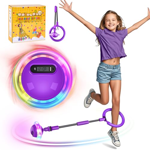 Charmofun Bola de Salto de Tobillo, Plegable Anillo de Salto Intermitente Colorida, Anillo de Salto de Tobillo con Conteo de Tiempo, Pelota De Salto Deportiva para Niños Niñas de 6-12 Años (Violeta)