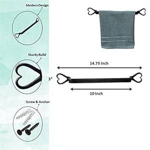 Hand Forged Metal Heart Shape Hand Towel Holder Wrought Iron Wall Mounted Hand Towel Holder Blacksmith Farmhouse Kitchen Towel Rack Home and Classic Look Black Antique Finish by Living Ideas Hand Forged Metal Heart Shape Hand Towel Holder Wrought Iron Wall Mounted Hand Towel Holder Blacksmith Farmhouse Kitchen Towel Rack Home and Classic Look Black Antique Finish by Living Ideas