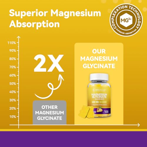 Image of Magnesium Glycinate Gummies 600mg, Non-GMO, Gluten-Free, Magnesium Gummies for Adults & Kids, Sleep, Relaxation & Focus, Pineapple Flavor, 60 Count