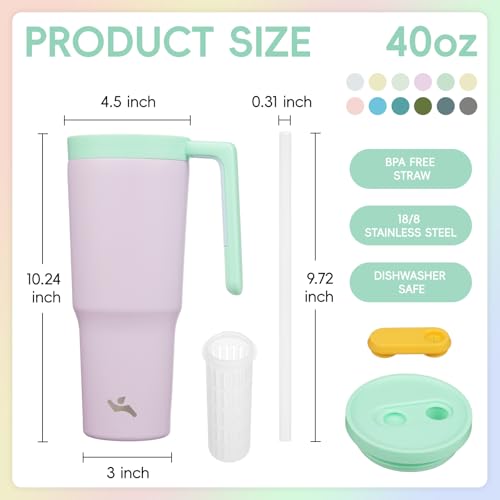 Image of Konokyo 12 Pack 40 Oz Tumblers with Handle and Straw, Bulk Vacuum Insulated Stainless Steel Travel Mugs with Lids for Office, Events and Group Orders Purple
