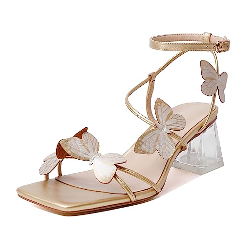 Image of Zamikoo Women's Heeled Sandals Square Open Toe Ankle Strap Block Heels Strappy Clear Heels Chunky Low Heels