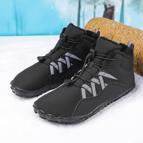 Mens Womens Winter Snow Boots Hiking Barefoot Minimalist Shoes Warm Fur Lined Waterproof Sneakers Zero Drop Sole Casual Running Training Cotton Sneakers Slip On Wide Toe Box Lightweight Booties2
