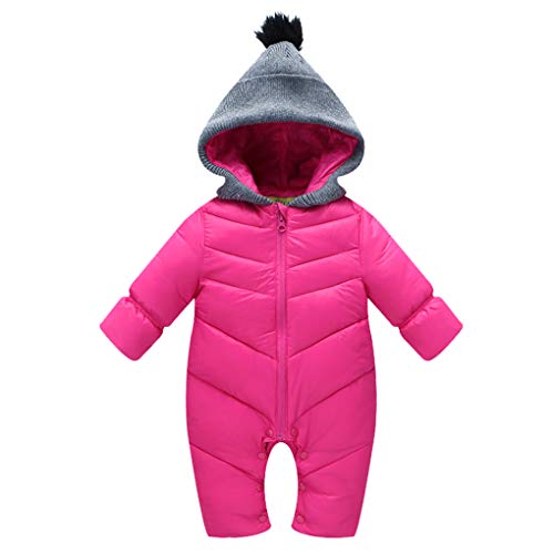 Uobzyaq Baby Boys Girls Hooded One-Piece Puffer Winter Down Snowsuit Jumpsuit Overcoat Rose