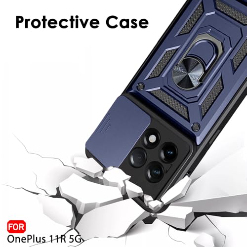 Image of TheGiftKart Tough Armor Bumper Back Cover Case for OnePlus 11R 5G | Ring Holder & Kickstand in-Built | 360 Degree Protection Back Case Cover for OnePlus 11R 5G (PC & TPU, Sliding Camera Cover, Blue)
