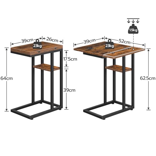 Miniatura 3 de Hoobro Mesa Auxiliar Plegable En Forma De C, Mesa De Café De Estilo Industrial Con Estante De Almacenamiento Para Salón, Dormitorio, Marrón Vintage Ebf29sf01