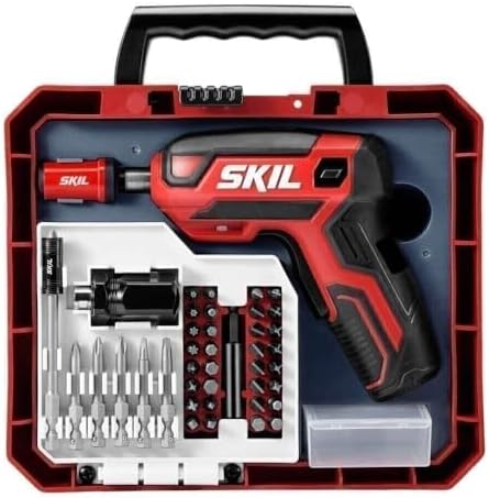 SKIL Rechargeable 4V Cordless Pistol Grip Screwdriver with 42pcs Bit Set, USB Charger and Carrying Case - SD5618-03