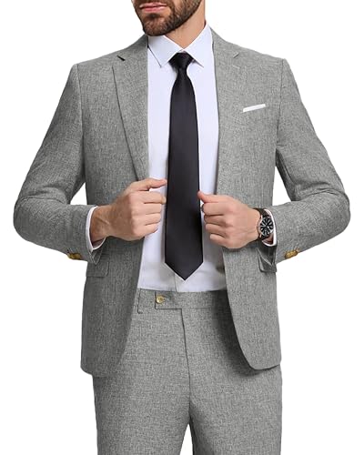 Mens 2 Piece Slim Fit Suit Set Summer Breathable Mens Formal Outfit for Wedding Office Business Party Blazer Pants