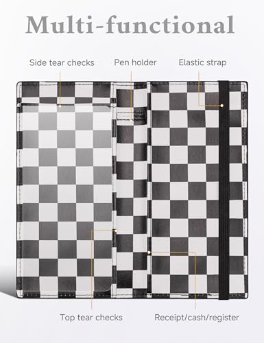 Image of Zreal Checkbook Cover for Men & Women Snakeskin Pattern, Black White Checkered, 7 x 3.7 x 0.2 inches, Minimalist