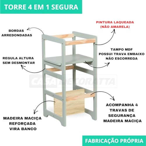 Decoratta Torre De Aprendizagem Montessori 4 Em 1 Laqueada Verde Cha