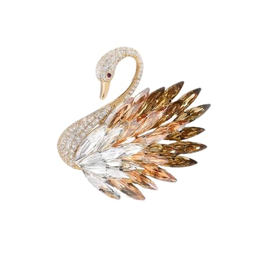 Vintage Austrian Crystal Rhinestone Swan Brooch - Elegant Womens Lapel Pin, Boutonniere, Corsage - for Dresses, Scarves, Shawl Clips - Wedding, Banquet
