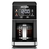AIRMSEN Grind & Brew Coffee Maker with Built-in Grinder, Programmable Single Serve Coffee Maker - 5 Cup Capacity, 3 Grind Settings, Auto Keep Warm & Glass Carafe for Small Home and Office