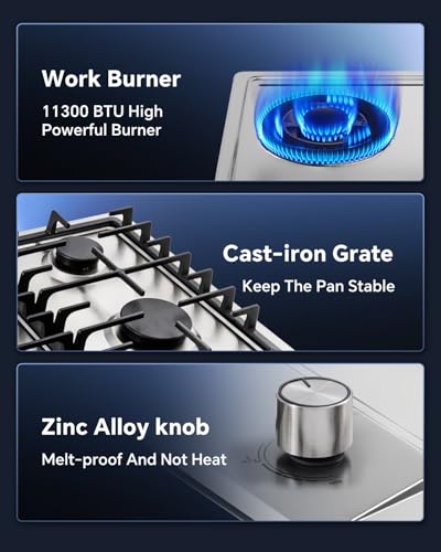 Image of Ranein 12 Inch 2 Burner Gas Cooktop, NG /LPG Convertible Gas Stove Top, 304 Stainless Steel with Thermocouple Flameout Protection for Kitchens, Apartments, RVs