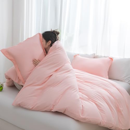 Image of SheRest Pink Duvet Cover Twin Size - Soft Brushed Microfiber, 1 Duvet Cover 68x90 Inches with Zipper Closure 8 Ties & 1 Pillow Sham, Breathable Bedding Set for All Season (No Comforter)
