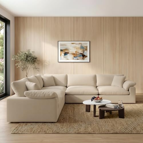 Image of 211.6 inch Cloud Modular Sectional Sofa,Khaki Down Filled Sofa 5 Seat,Minimalist Sofa Cover Washable and Replaceable Couches for Living Room,Sectional Sofa Deep Seat