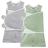 Transition Swaddle Baby Sleep Sack 3-6 Months Arms Up Swaddle Arms In/Out 2-Way Zipper 100% Cotton, 2-Pack 0.8 Tog Baby Transitional Swaddles Sack for Boy Girl (Medium 14-20lbs)