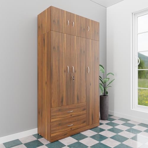 Image of VIKI Wardrobe | Wooden Almirah for Clothes,Door for Bedroom, 3 Door Loft Wardrobe with Drawer & Hanging Space (Brussel Walnut - 40D x 120W x 220H) | 1 Year Warranty | Free Assembly