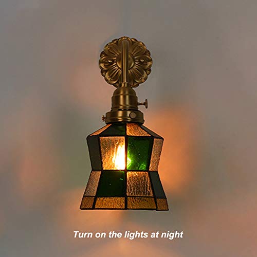 Lampa ścienna retro mosiężne kinkiety wewnętrzne E27 kreatywny salon metalowa dekoracja domu vintage kinkiet ścienny z witrażem abażur do jadalni lampa B (A)