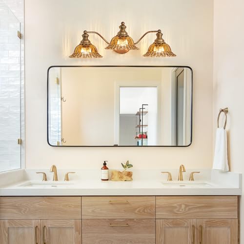 Image of XIEDUN Tea Glass 3 Light Vanity Light Colored Glass Bathroom Light Fixture Vanity Lighting Fixtures