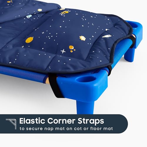 Image of Wake In Cloud - Cot Nap Mat with Pillow and Blanket, 100% Cotton Fabric, for Toddler Kids Boys Girls Ages 3 Plus in Daycare Kindergarten Preschool, Stars Space Rockets