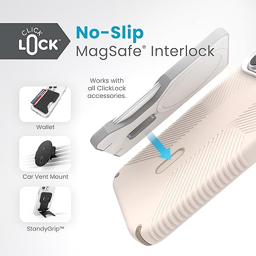 Speck iPhone 15 Pro Max Case - ClickLock No-Slip Interlock, Built for MagSafe, Drop Protection Grip - Soft Touch 6.7 Inch Phone Case - Presidio2 Grip Bleached Bone/Heirloom Gold/Hazel Brown - image 4