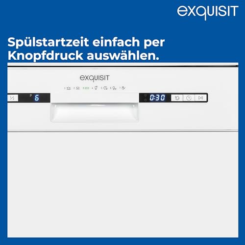 Exquisit START Geschirrspüler 60 cm, 13 Maßgedecke, Unterbaufähig, 11 Liter, Startzeitvorwahl, Restlaufanzeige, 7 Spülprogramme, GSP9313-030E weiss
