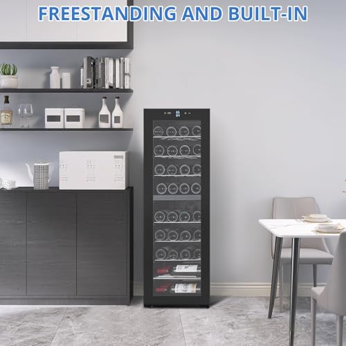 Image of Garvee Wine Cooler Refrigerator, Freestanding Compressor Wine Cellar, Compact Design, Single Glass Door, 32 Bottles, Digital LED Touch Control 41℉-64℉, for Red, White, Champagne or Sparkling Wine