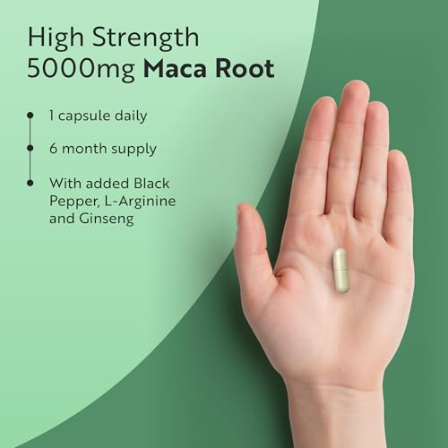 Nutravita Super Haute Résistance Maca Gélules Fort Dosage 5000 mg avec Ginseng & L-Arginine & Vitamines - 6 mois - 180 Capsules de Maca Root Vegan