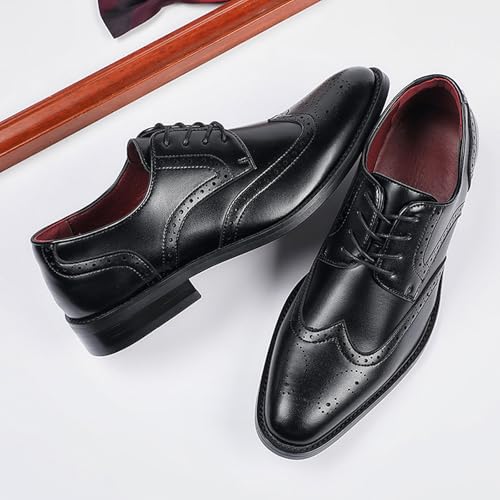 Men's Leather Wingtip Chunky Heel Oxford Shoes Business Pointed Brogue Carved Lace-Up Casual Work Dress Shoes Suitable for Work Wedding Driving2