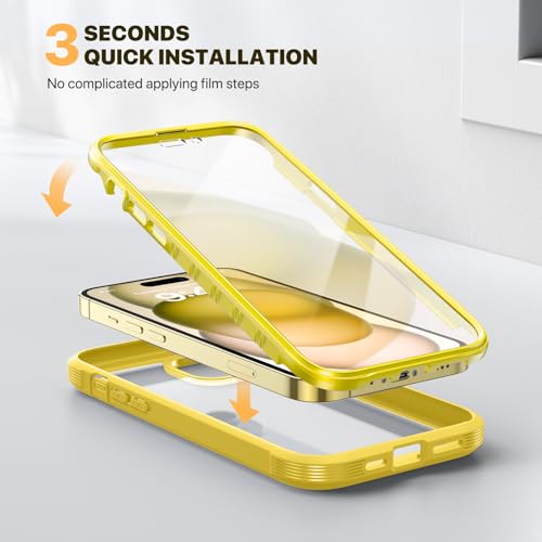Diaclara Designed for iPhone 15 Case, Full Body Rugged Case with Built-in Touch Sensitive Anti-Scratch Screen Protector, with Camera Lens Protector(Lemon Yellow) by Diaclara - Image 6