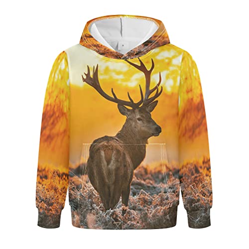 Linomo Kinder Kapuzenpullover Tierwelt Tier Hirsch Hoodie Sweatshirt Pullover Hooded Hoody mit Kängurutasche für 4-10 Jahre Jungen Mädchen Cover
