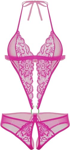 Image of Women Deep V Imported Lingerie Lace Teddy One Piece Babydoll Mini Bodysuit Sleepwear Swimwear