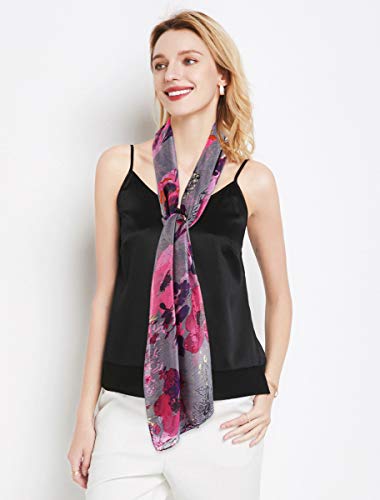 Gerinly Lightweight Scarves Fashion Flowers Print Shawl Wrap For Women Summer Floral Accessory Outfit (Purple Gray) #TOP2