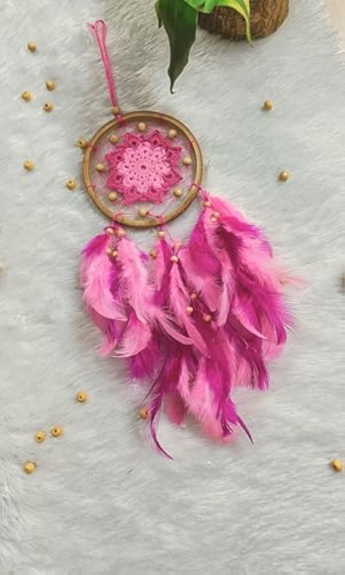 Boho Pink Dreamcatcher with Crochet Flower Design