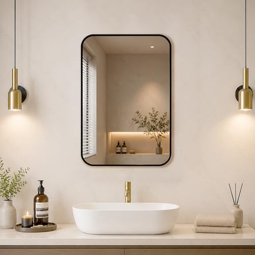 Image of WASSMIST Mirror for Bathroom Wall | Square Bathroom Mirror with Aluminium Frame | HD Reflection Wall Mirror for Living Room /Bedroom (20 X 28 inch)