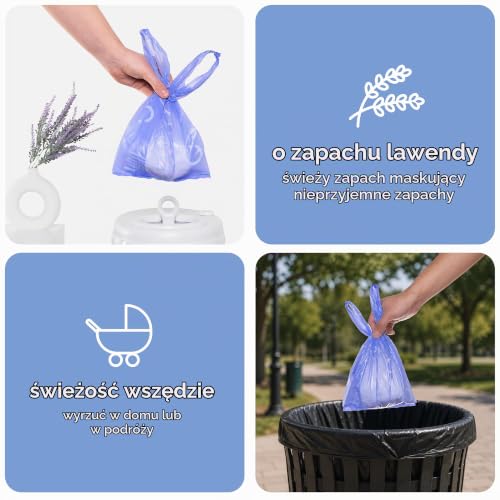 Ubbi Jednorazowe worki na pieluchy, o zapachu lawendy, łatwe do zawiązania, usuwanie pieluszek dla niemowląt lub worki na odpady dla zwierząt domowych, pakiet wartościowy, 400 sztuk
