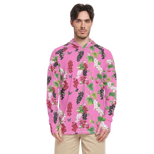 Currant Red White Fruit Pink Men's Sun Protection Hoodies Long Sleeve Hooded Fishing Shirts UPF 50+ Farmer Shirt S