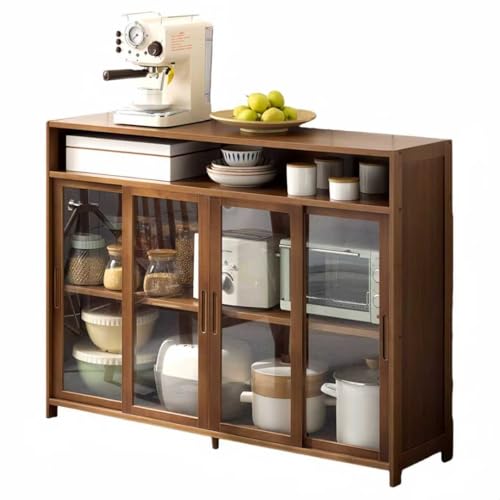 JORERAORMES【組み合わせキャビネット】サイドキャビネット キッチン 収納 引き戸 調味料棚 整理棚 シンプル 省スペース 壁引き戸棚 ホームコンビネーション 組み立て簡単 (茶色・4 ドア 117cm)