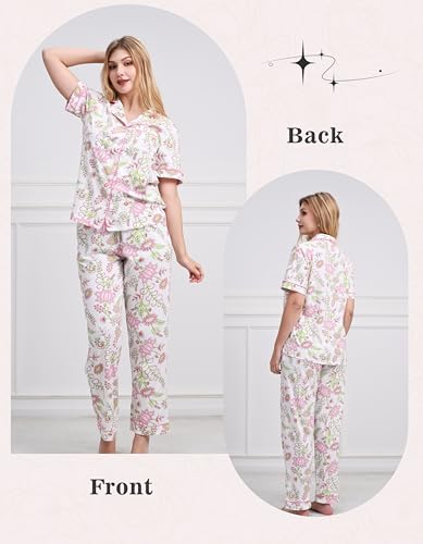 Image of NAP BOUND 100% Cotton Women's Pajama Sets Short Sleeve Button Down Soft Pjs 2 Piece Lounge Set with Pocket Nightwear XS-XXL