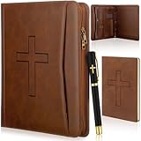 Fuyoooo 3 Pcs Father's Day Christian Gifts for Church Men Pastor's Appreciation Gifts Leather Bible Verse Portfolio Scripture Notebook Bible Pen Religious Coworkers Pastor(Cross)