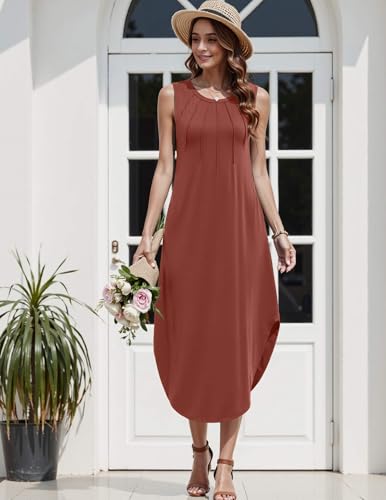 Image of Zeagoo Women Floral Summer Casual Beach Printed Tank Dress with Pockets Pleated Front Long Dress