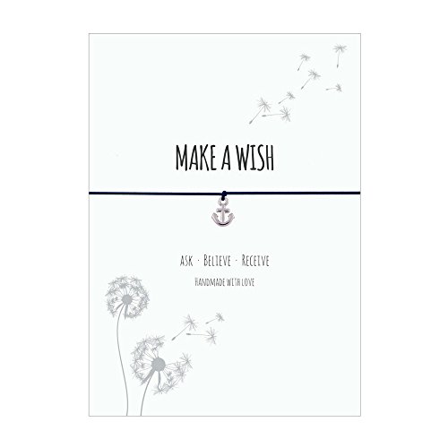 Preisvergleich Produktbild Glücksschmiedin Make a Wish - Wunsch Armband mit Anker Anhänger versilbert, elastischem Textilband in mitternachtsblau und liebevoller Karte: Ask-Believe-Receive