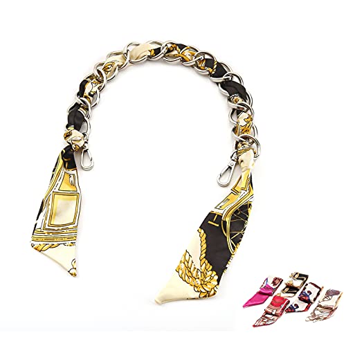 Xiazw Elegant Silk Scarf Metal Purse Handles Strap Handbag Chain
