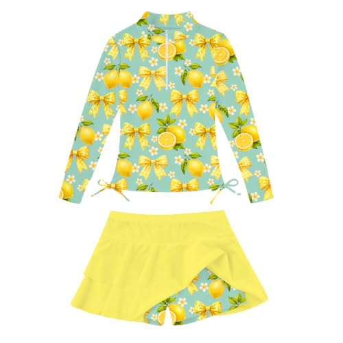 Image of Vogseek 3-12T Girls Rash Guard 2 Pieces Bathing Suit Long Sleeve Swimsuit Swimming Skirt with Shorts Swimwear