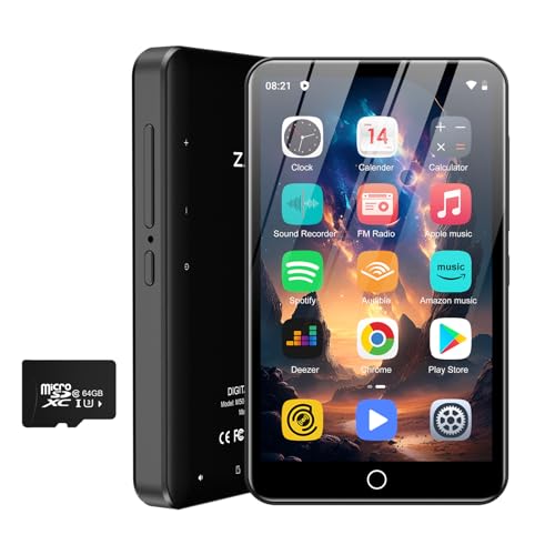 Reproductor MP3 MP4 de 80 GB con Bluetooth y WLAN, pantalla táctil de 4 pulgadas, con Spotify, reproductor de música en streaming Android con Audible, reproductor Hi-Fi Walkman digital portátil(Negro)