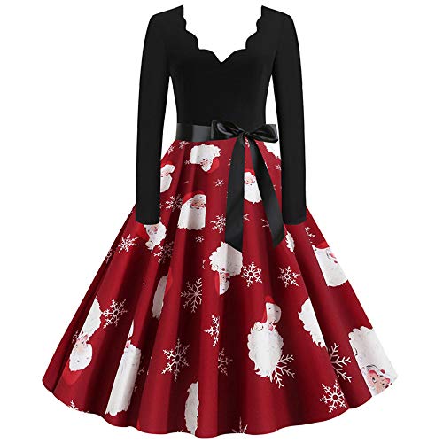 FELZ Vestidos Navidad Mujer Musica De La Navidad De Manga Larga V-Cuello...